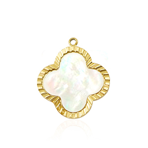 Ciondoli in acciaio inossidabile conchiglia quadrifoglio oro-bianco (colore naturale)