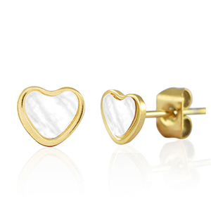Orecchini in acciaio inossidabile cuore oro-bianco perlato