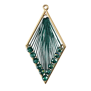 Pendente all'uncinetto con coda di topo e perline sfaccettate rombo oro-verde scuro metallico