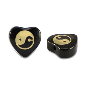 Perline di vetro cuore Yin & Yang nero-oro