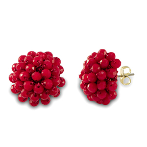 Orecchini sfaccettati con anellino rosso
