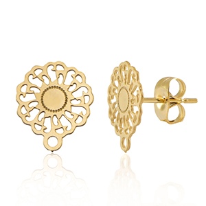 Componenti in acciaio inossidabile orecchini 14mm fiore con anellino oro