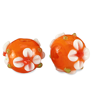 Perline di vetro dipinte a mano fiore arancio-bianco
