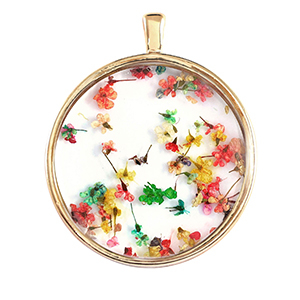 Ciondoli con fiore secchi oro-rosa giallo verde