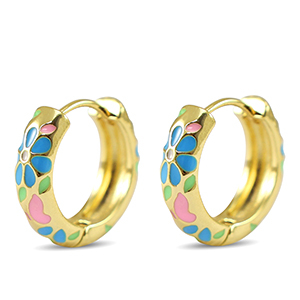 Metallo TQ in ottone orecchini a cerchio smalto fiore oro-rosa blu
