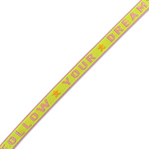 Nastro con testo "follow your dreams" paisley viola-verde lime