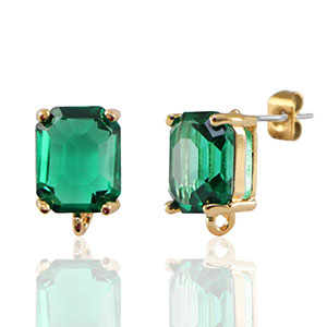 Orecchini con Cristalli con anellino rettangolo verde-oro