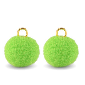 Ciondoli pon pon 10mm con anellino oro-verde vivace