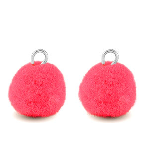 Ciondoli pon pon 10mm con anellino argento-rosa hot