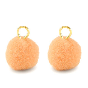 Ciondoli pon pon 10mm con anellino oro-arancio salmone