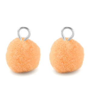 Ciondoli pon pon 10mm con anellino argento-arancio salmone