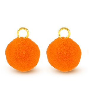 Ciondoli pon pon 10mm con anellino oro-arancio neon