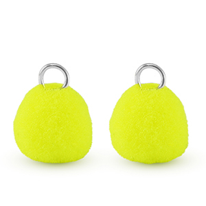 Ciondoli pon pon 10mm con anellino argento-giallo neon