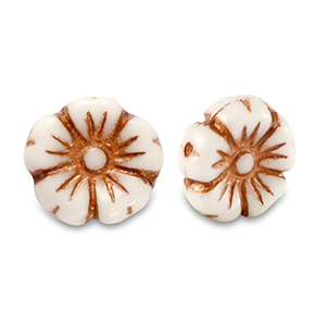 Perline Rep. Ceca fiore 9mm marrone rame metallico-bianco