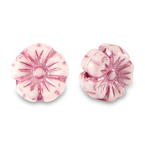 Perline Rep. Ceca fiore 9mm rosa magenta metallico-bianco