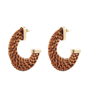 Orecchini alla moda in rattan marrone natural