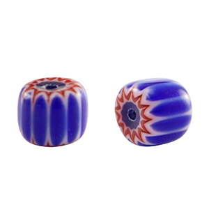 Perline Millefiori tubo blu-rosso