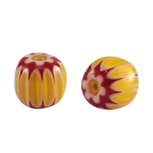 Perline Millefiori tubo giallo scuro-rosso