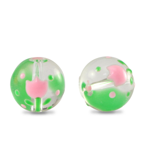 Perline di vetro dipinte a mano fiore trasparente-rosa verde