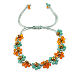 Cavigliere con perline sfaccettate fiore arancio-blu oceano