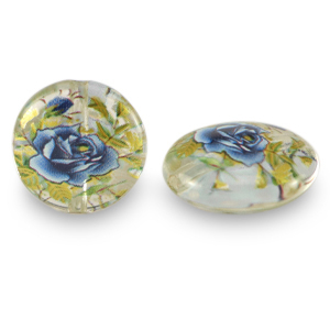 Perline di vetro 14mm fiore trasparente-blu