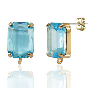 Orecchini con Cristalli con anellino rettangolo blu-oro