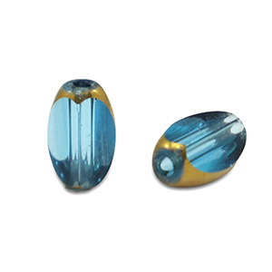 Perline di vetro ovale sfaccettate blu ciano-oro