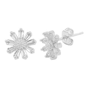 Metallo TQ in ottone orecchini zirconia fiore argento