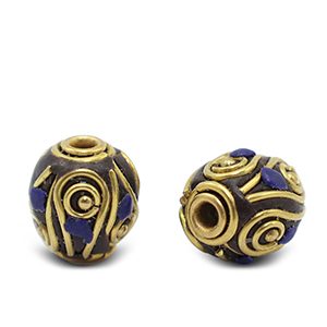 Perline in stile boh&eacute;mien blu reale scuro-oro antico
