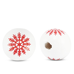 Perline di legno tonde 16mm fiocco di neve bianco-rosso