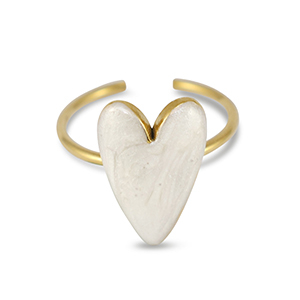 anelli in acciaio inossidabile smalto cuore bianco madreperla-oro