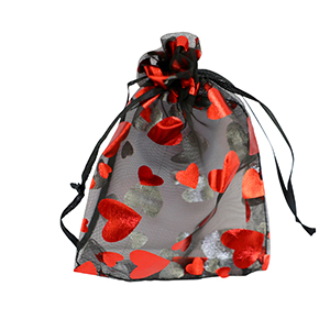 Sacchetti in organza 9x12cm cuore nero-rosso