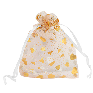 Sacchetti in organza 9x12cm cuore bianco-oro