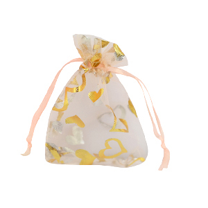 Sacchetti in organza 7x9cm cuore pesca-oro