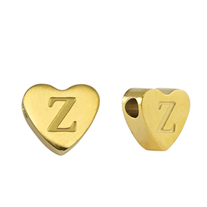 Perline in acciaio inossidabile cuore lettera Z oro