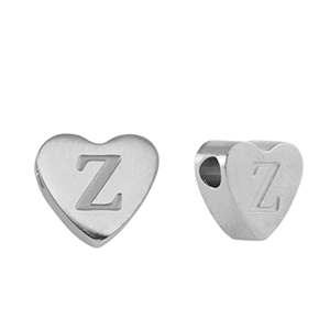 Perline in acciaio inossidabile cuore lettera Z argento