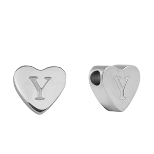 Perline in acciaio inossidabile cuore lettera Y argento