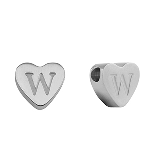 Perline in acciaio inossidabile cuore lettera W argento