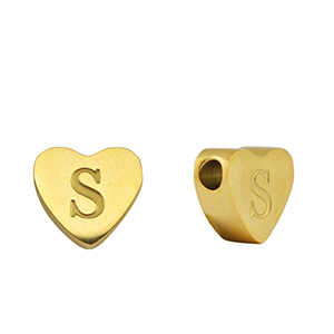 Perline in acciaio inossidabile cuore lettera S oro