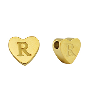 Perline in acciaio inossidabile cuore lettera R oro