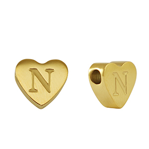 Perline in acciaio inossidabile cuore lettera N oro