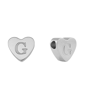 Perline in acciaio inossidabile cuore lettera G argento