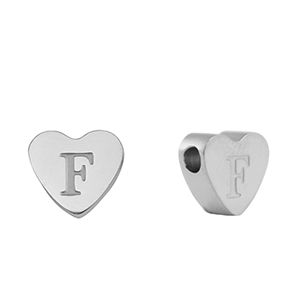 Perline in acciaio inossidabile cuore lettera F argento