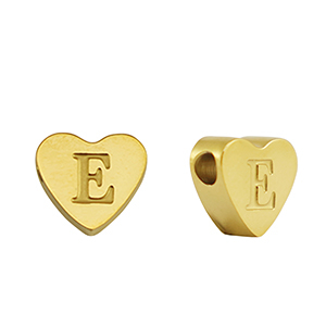 Perline in acciaio inossidabile cuore lettera E oro