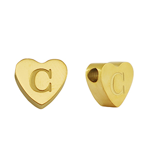 Perline in acciaio inossidabile cuore lettera C oro