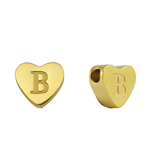 Perline in acciaio inossidabile cuore lettera B oro