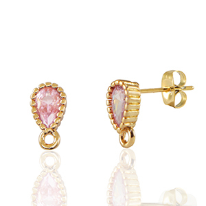 Orecchini con Cristalli con anellino goccia rosa-oro