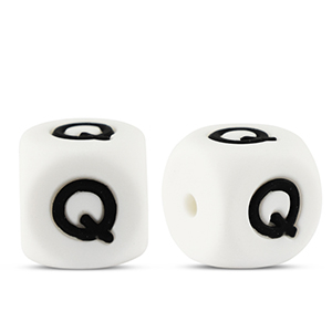 Perline alfabeto in silicone Q bianco-nero