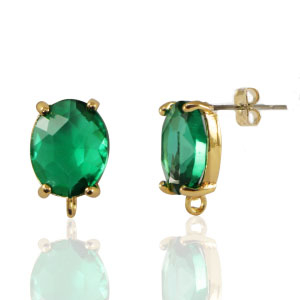 Orecchini con Cristalli con anellino ovale verde-oro