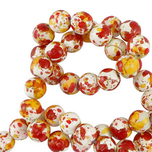 Perline di ceramica 8mm bianco-arancia rosso